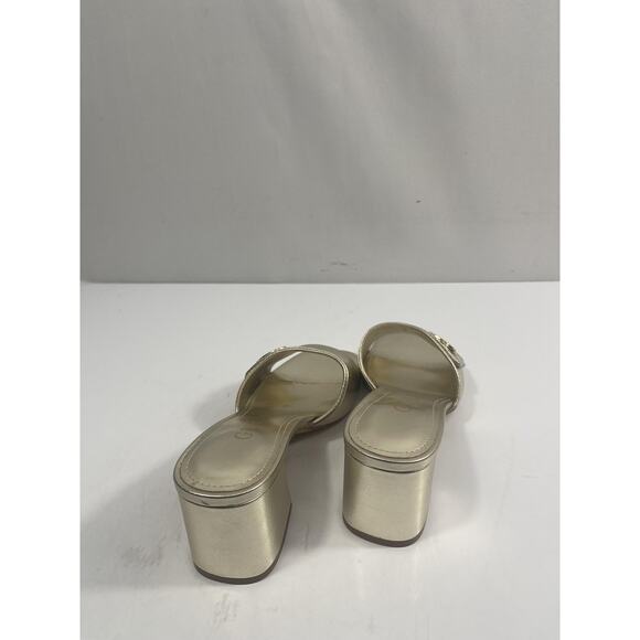 Guess Shoes Women's Size 7 Gold GwGALLAI2 Logo Block Heel Slide Sandals Box - Picture 11 of 16